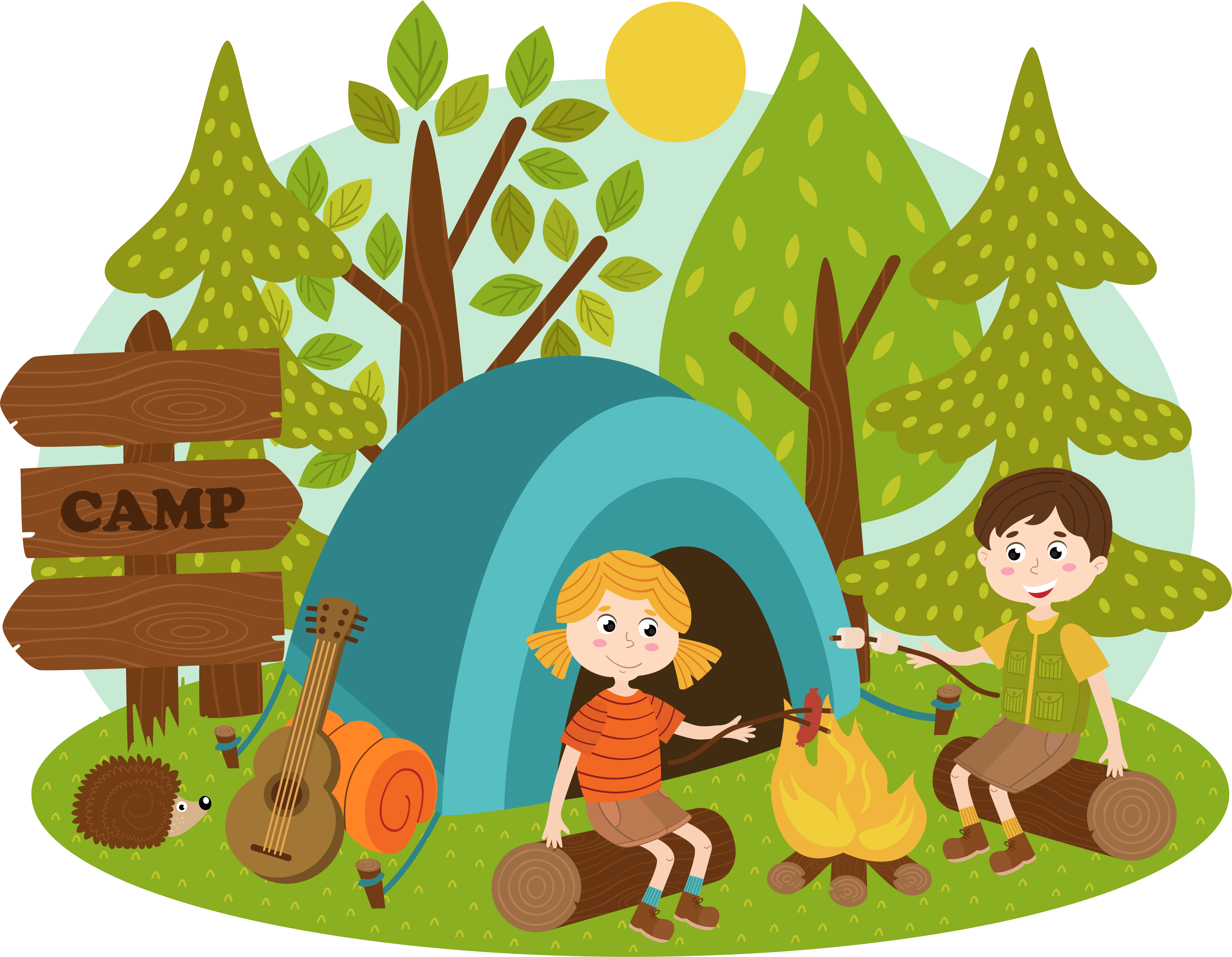 Illustrated picture of two children camping - Grandma Camp Themes - The Grandkid Connection