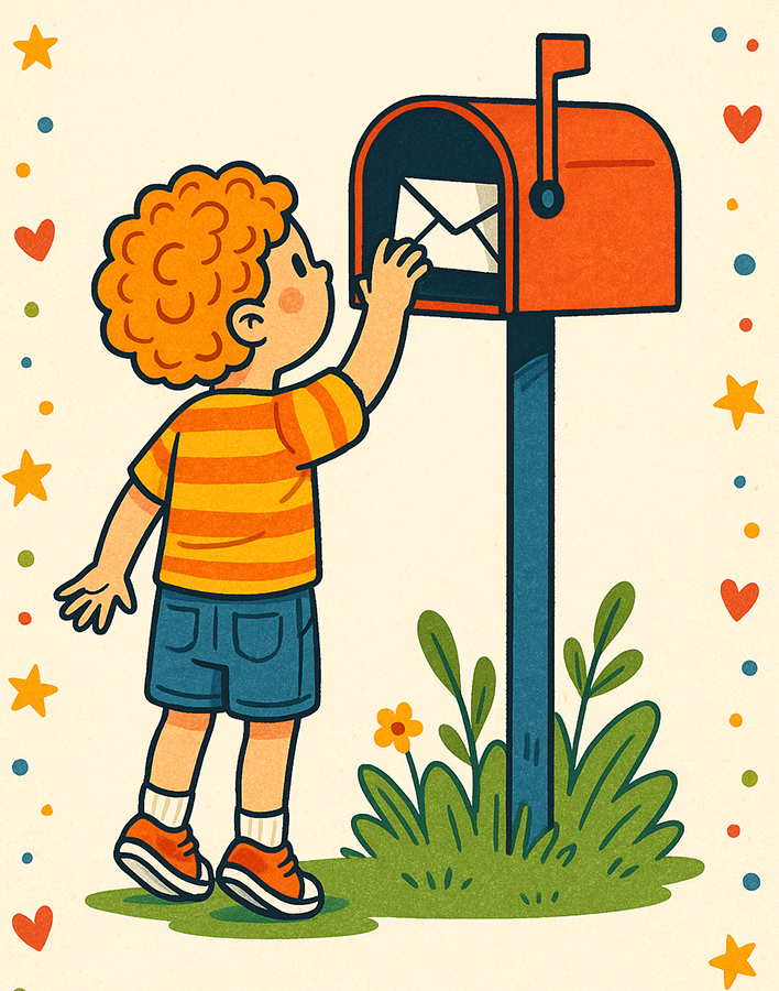 Illustrated picture of child looking in mailbox - The Grandkid Connection